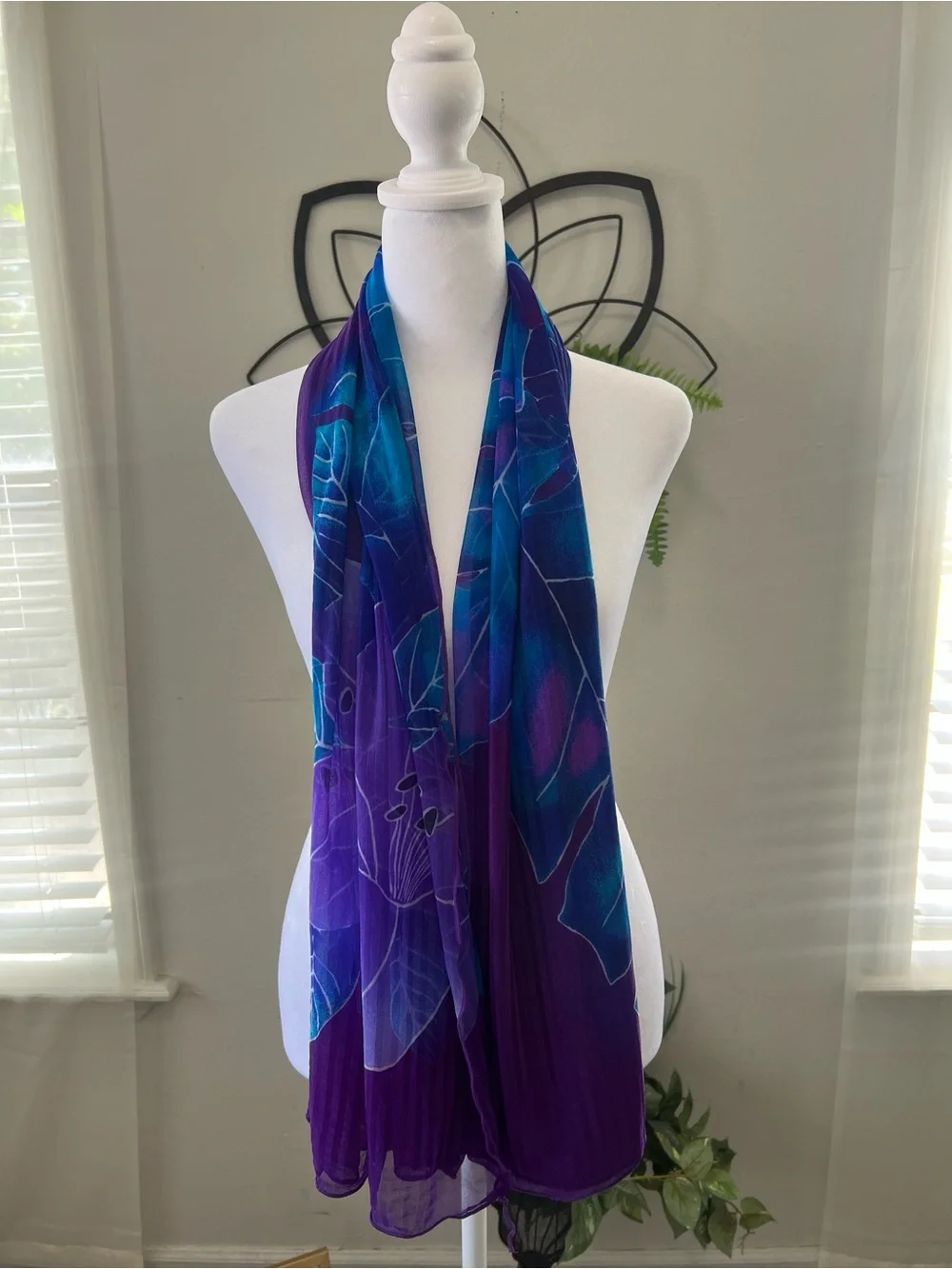 Purple Tropical Floral Sheer Scarf Wrap Shawl Beach Resort Cover Up